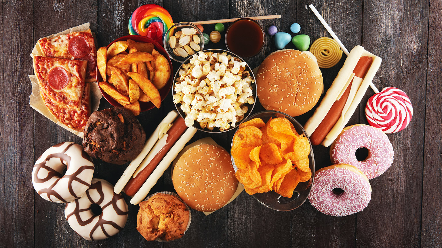 assorted high fat foods on a table