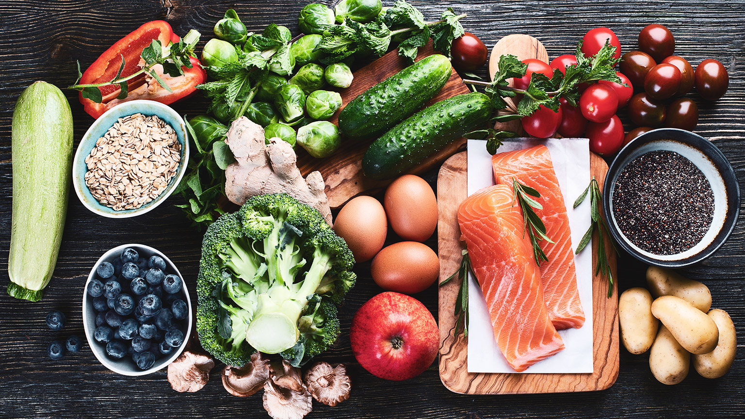 A collection of nutritious food on a table