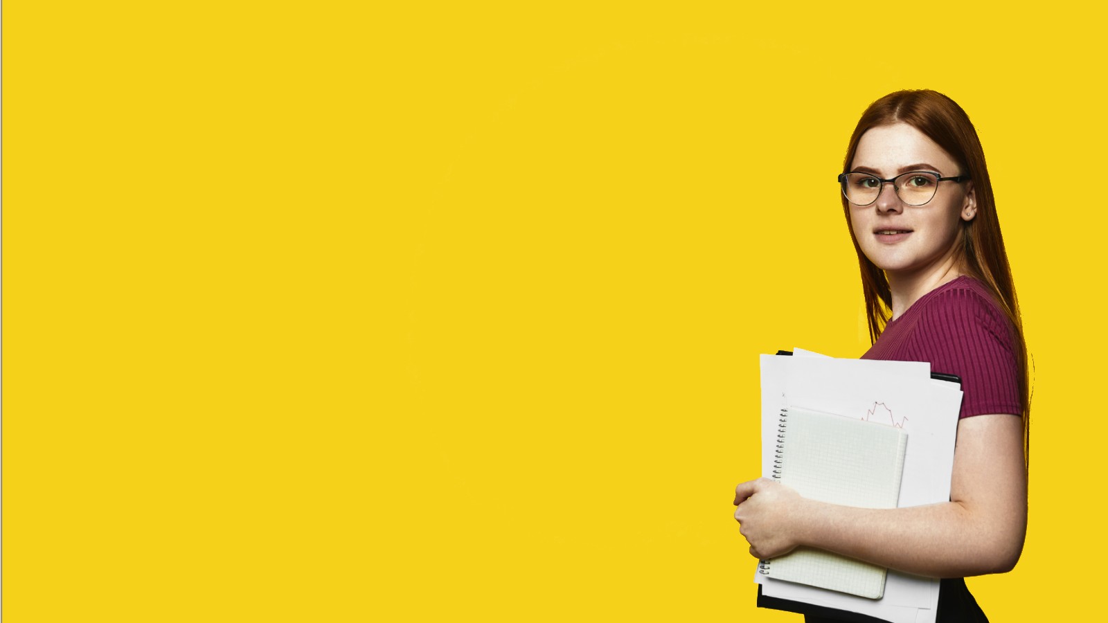 Woman carrying various documents