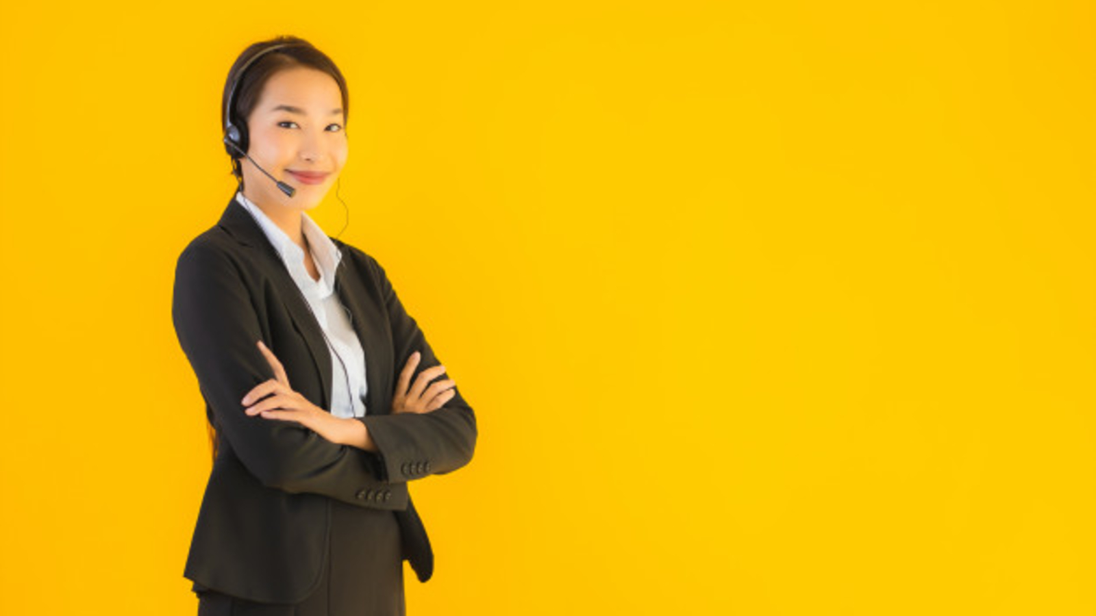 young business woman with phone head set