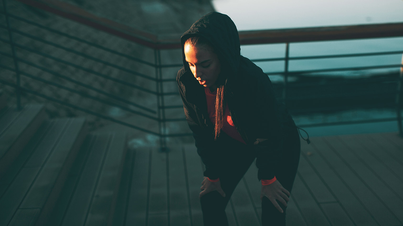 Woman recovering from outdoor exercise