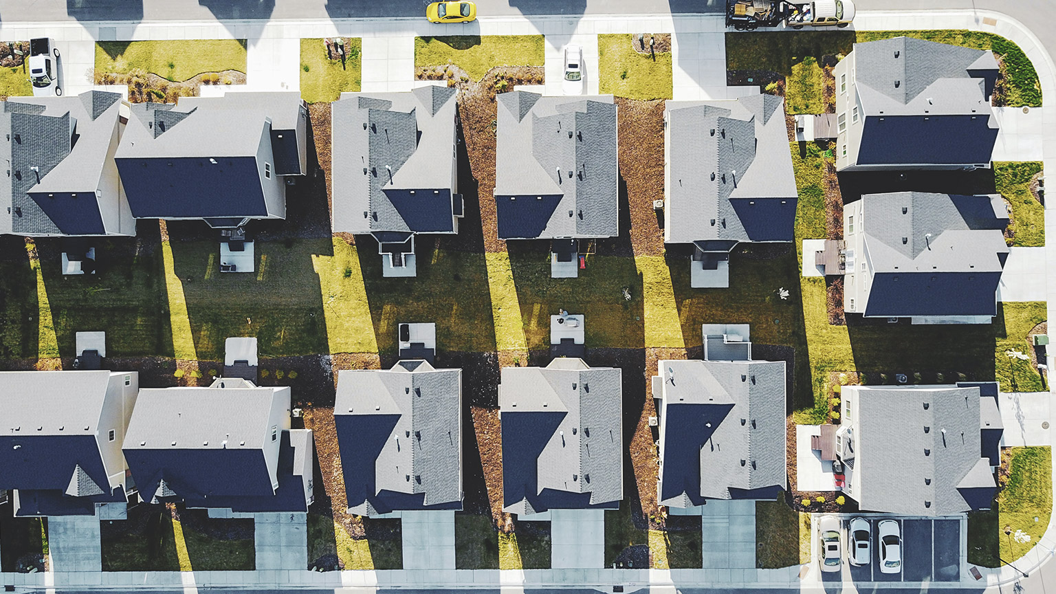 An aerial view of a modern housing development