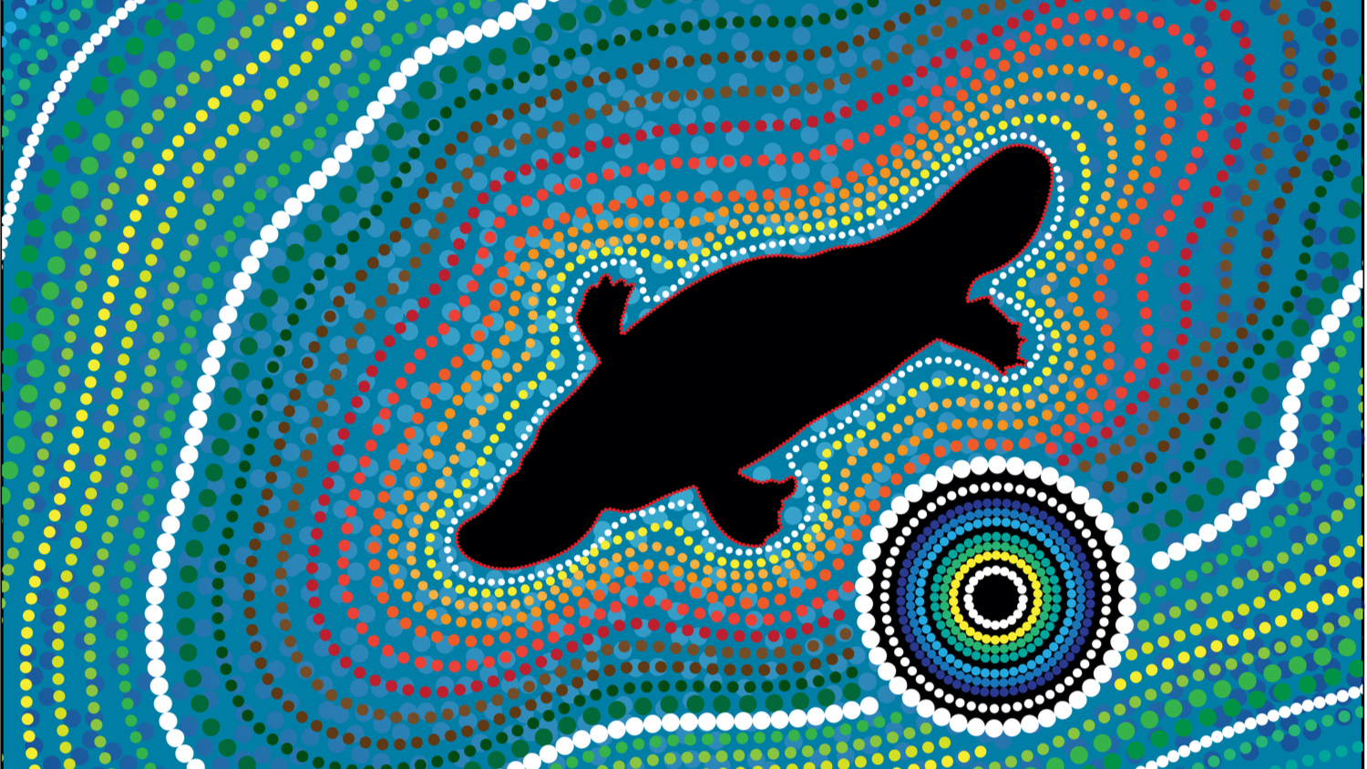 Australia Aboriginal art vector background with dots. Platypus