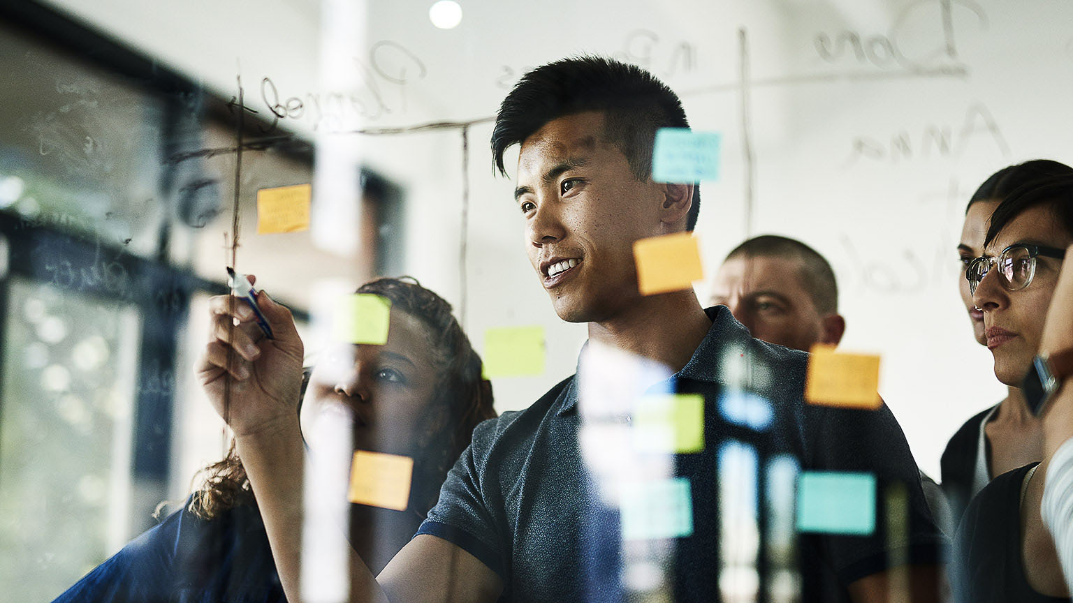 A group of employees planning their work