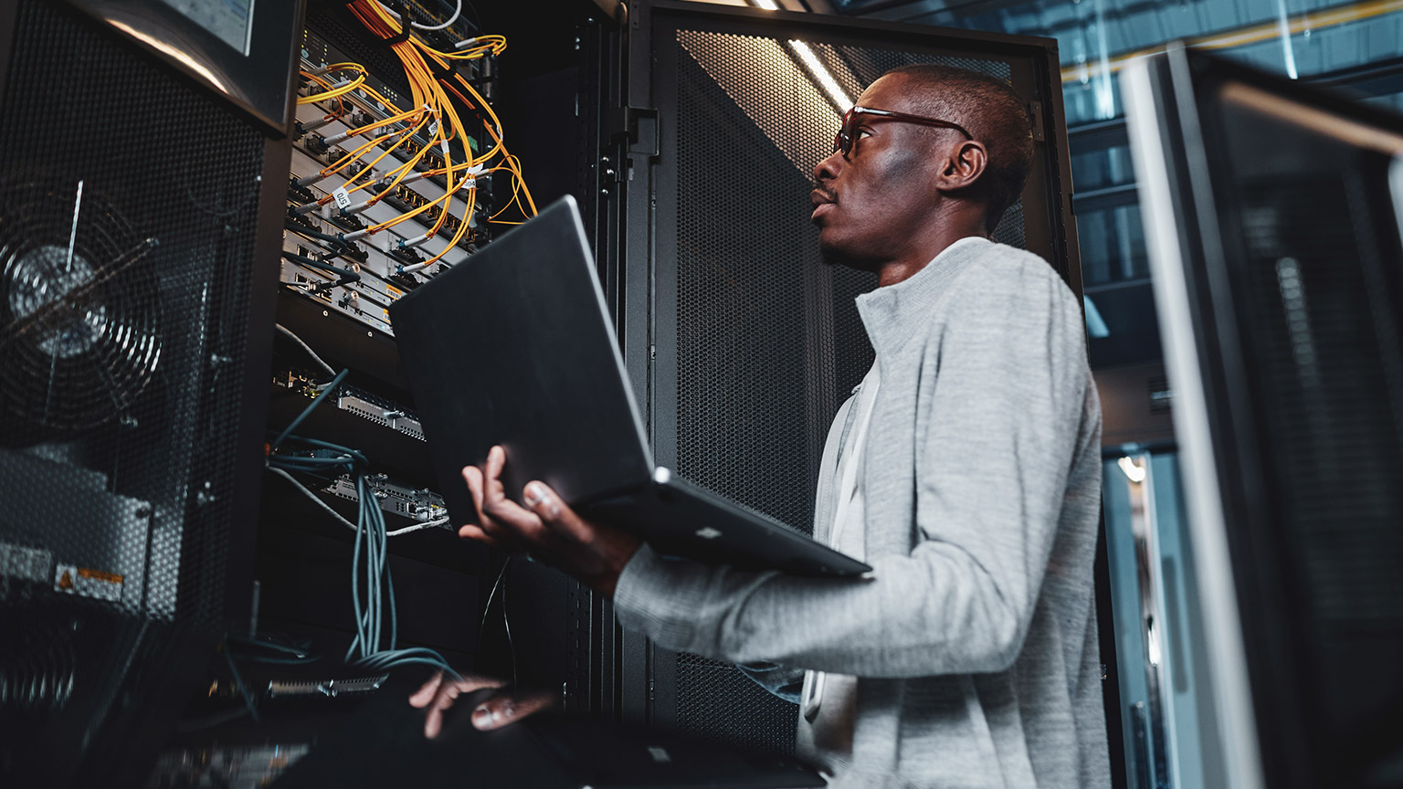 A network administrator checking setup of a server