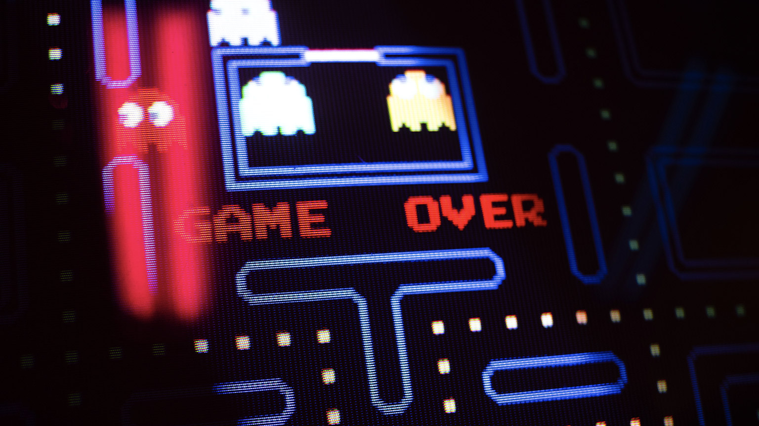 A close view of the end screen of PacMan