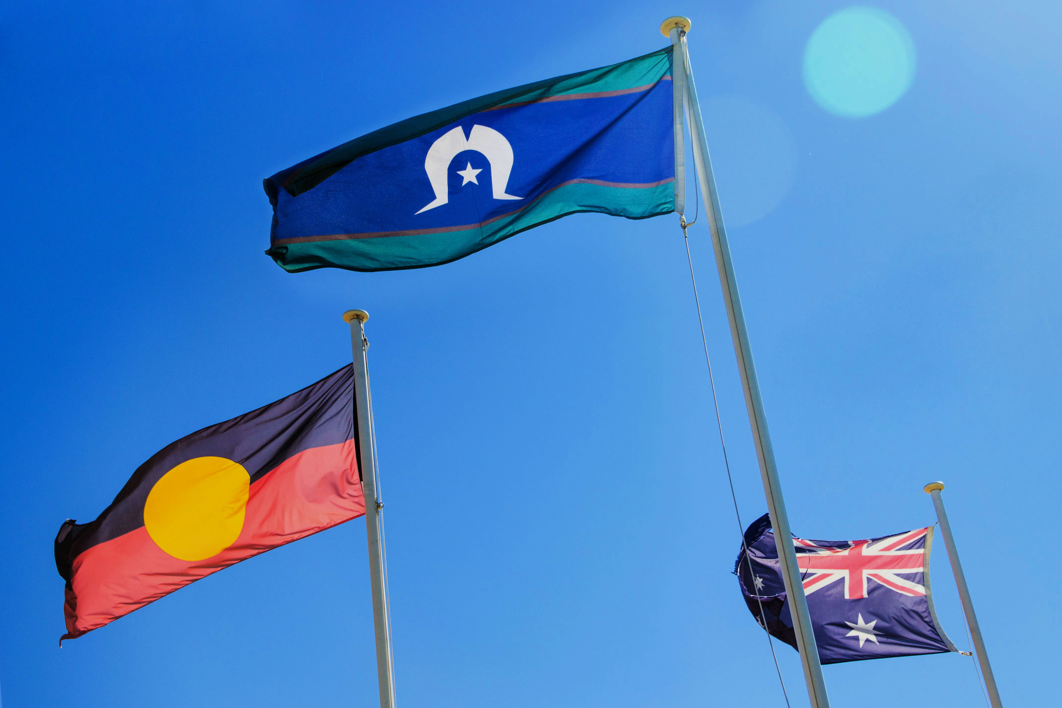 Australian flag, Aboriginal flag and Torres Strait Islander flag