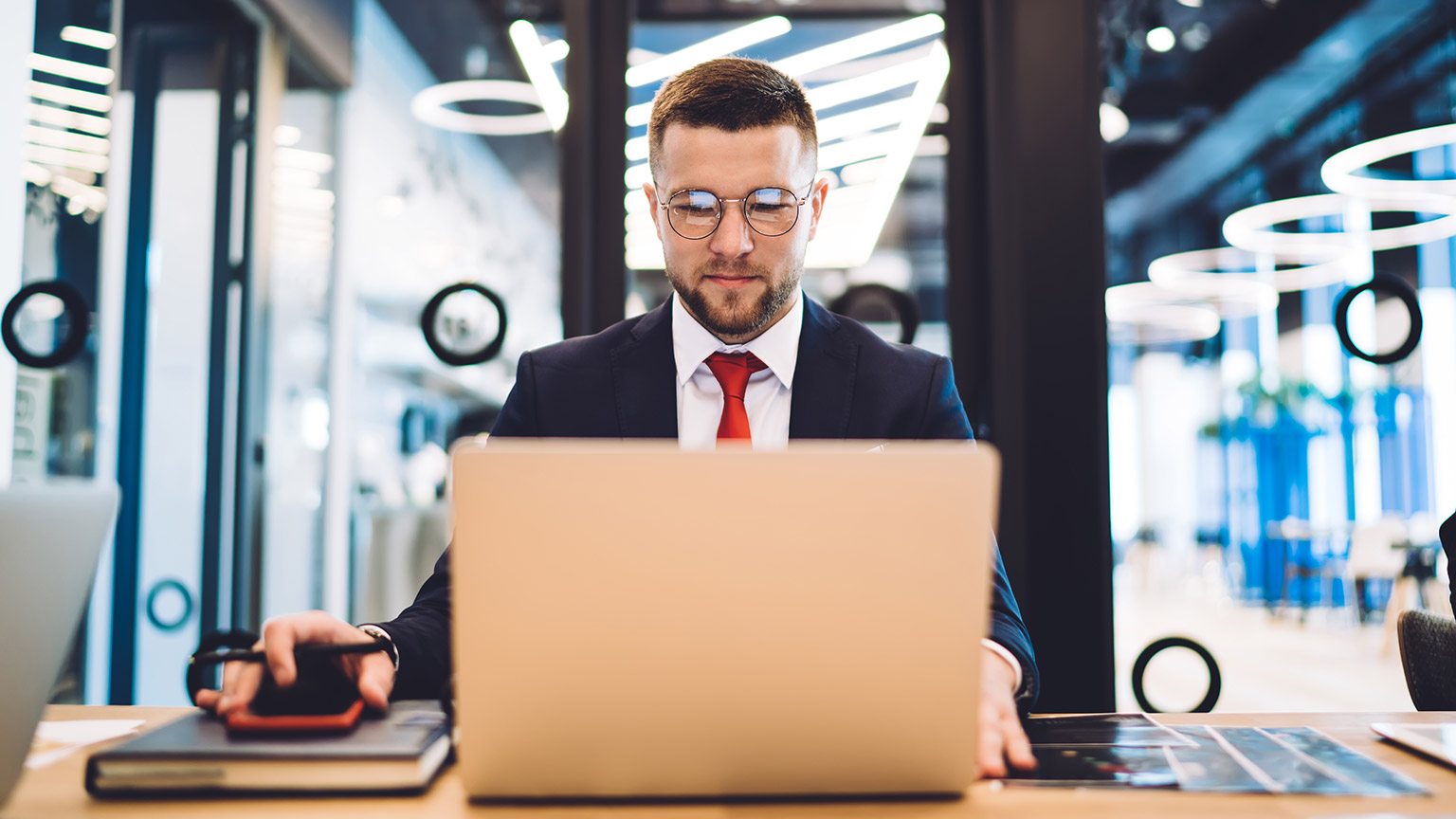 An accountant working in a modern office space