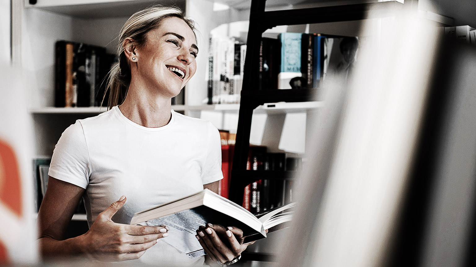 A person reading in a library