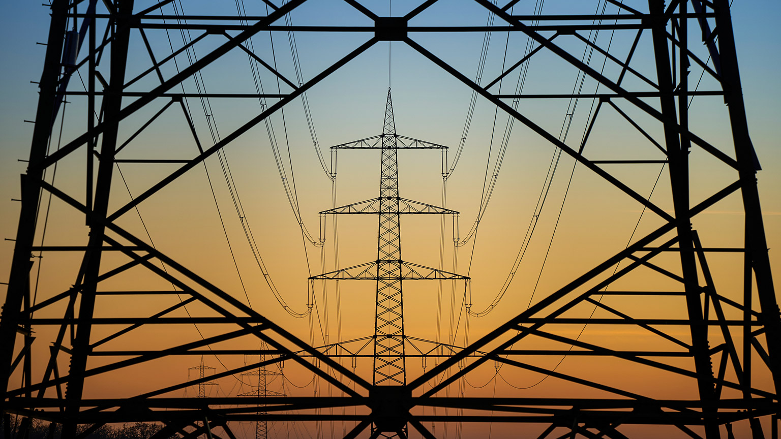 A look through a high-voltage electricity tower