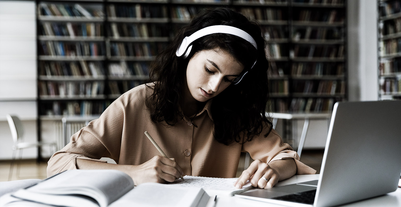 A student studying in a library