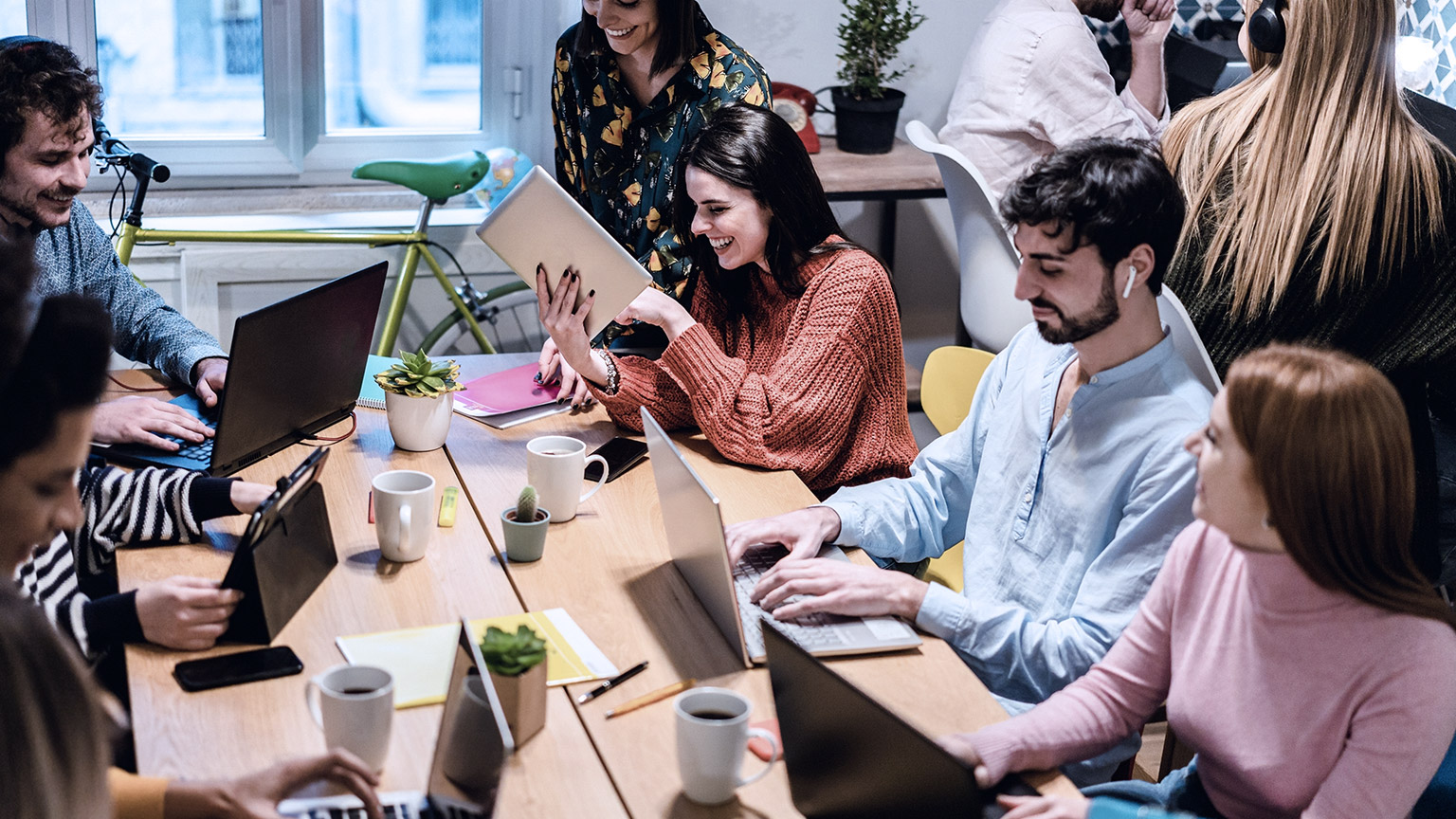 Happy workers on a meeting