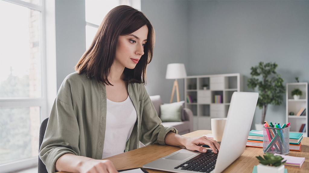 Photo of charming intelligent lady write economy