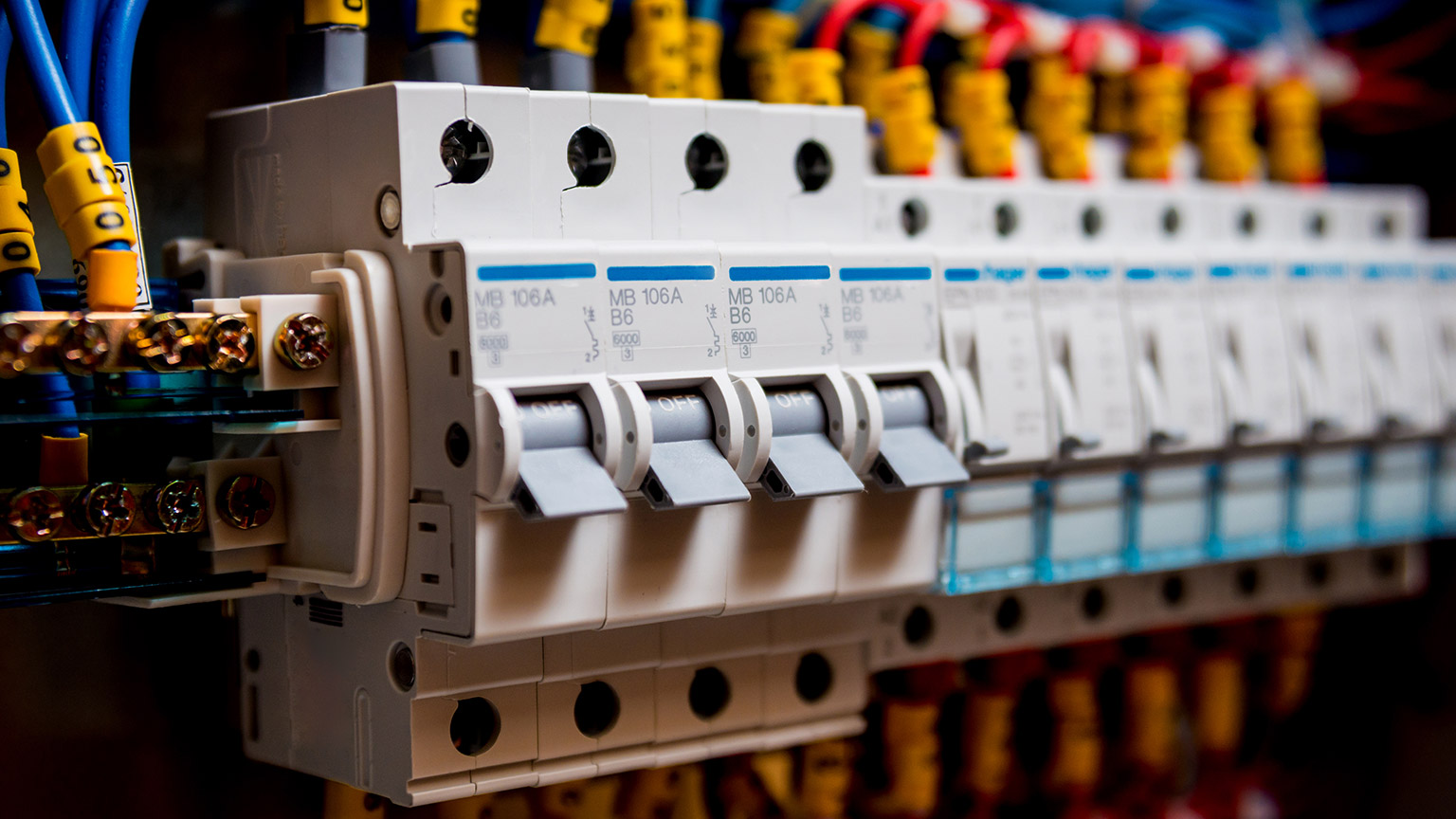 A close view of circuit breakers