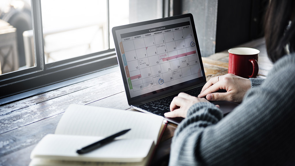 Lady Typing Laptop Calendar Cafe Concept