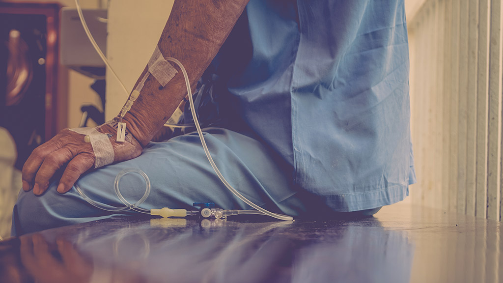 Patient in a hospital with a drip