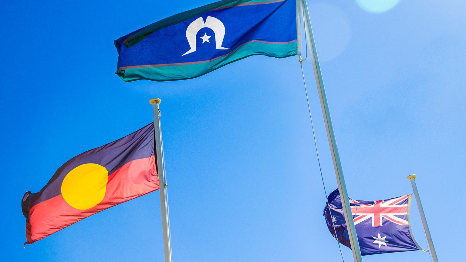 Australian flag, Aboriginal flag and Torres Strait Islander flag