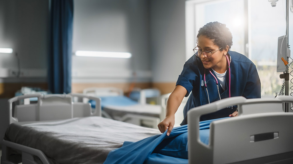 Nurse working and cleaning the room