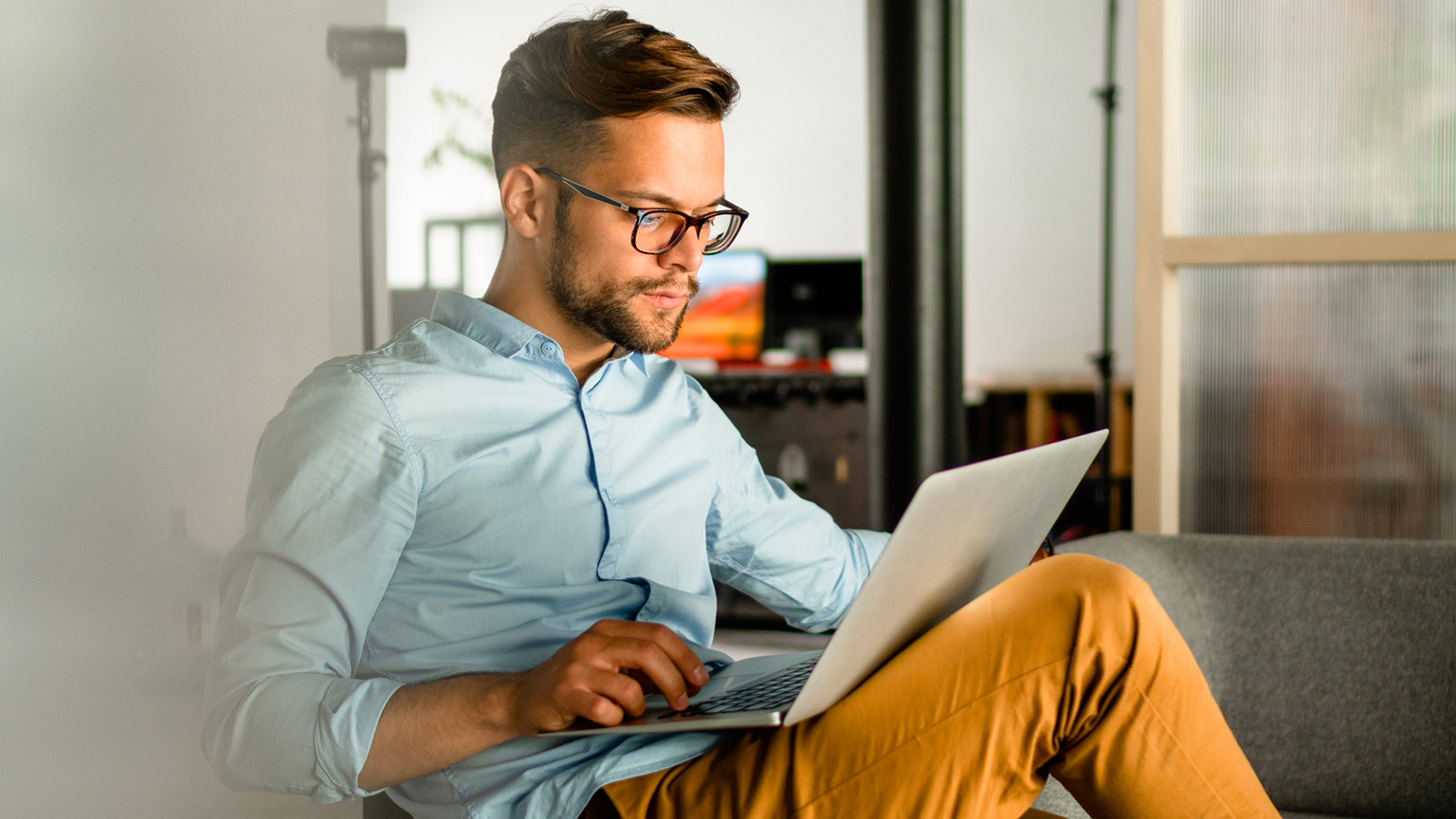 A person reading info on a laptop