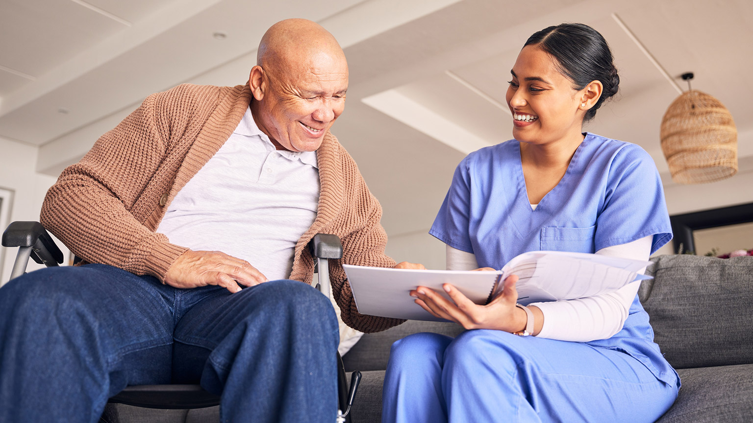 A carer talking to a client