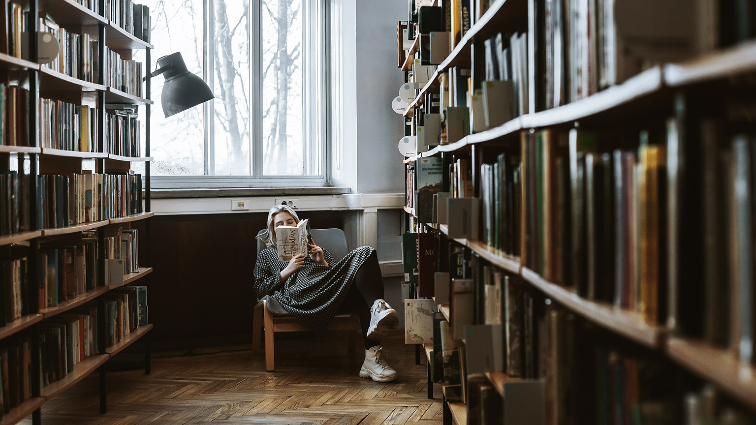 reading inside a library