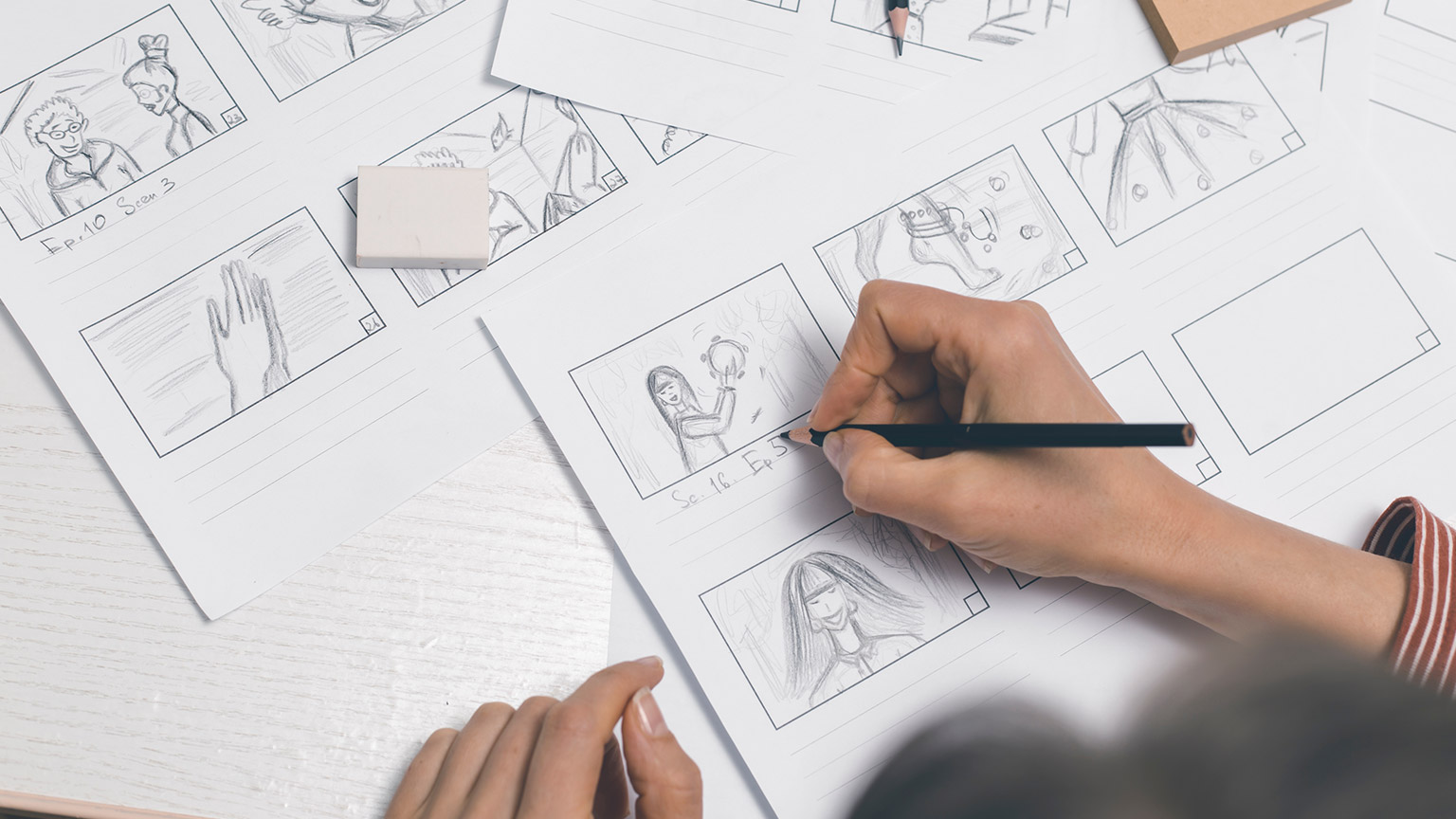 An artist doing storyboards