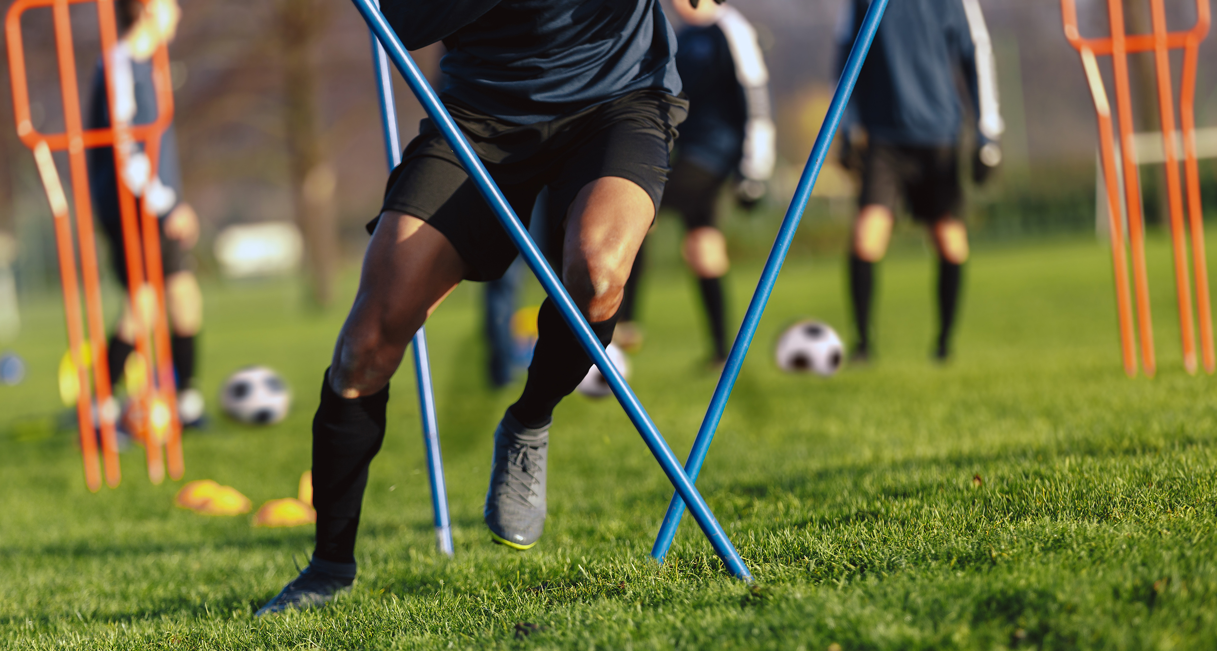 A soccer player doing a speed drill