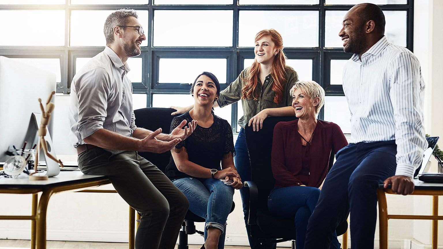 A group of employees happy