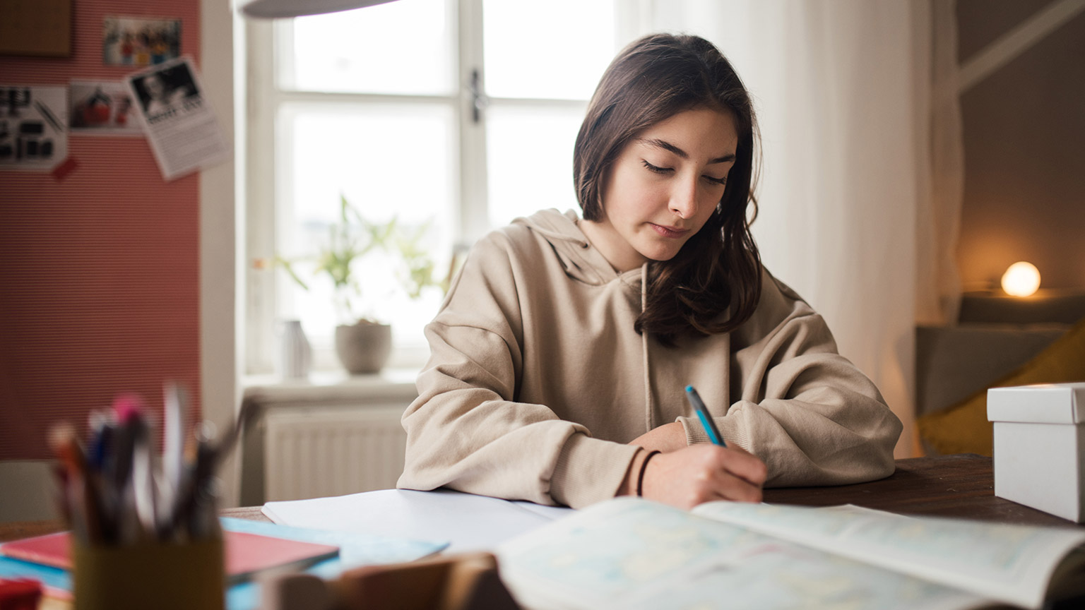 A student studying at home