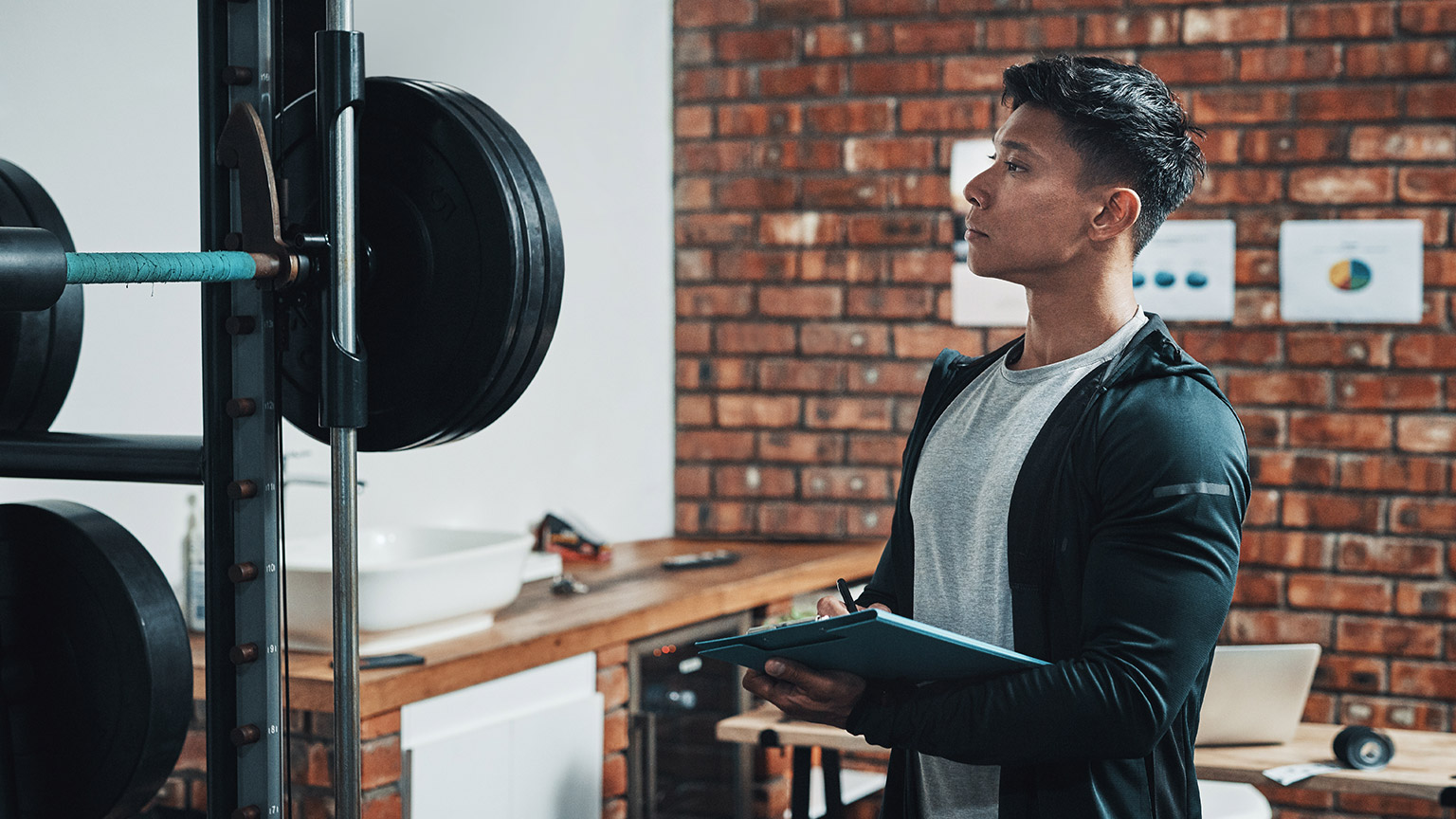 A person working in a modern gym environment