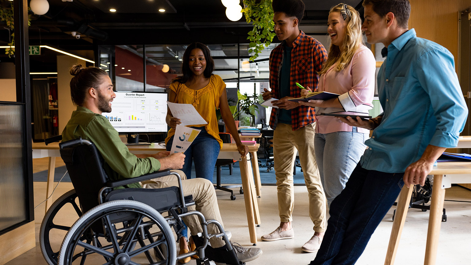 A diverse work group in an office