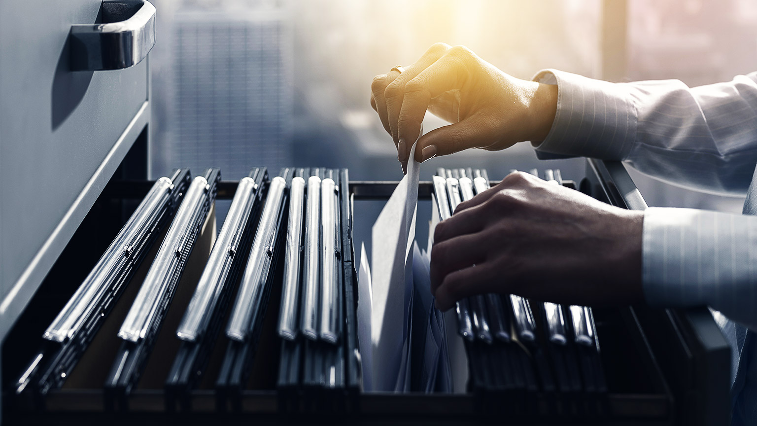 A person sifting through files