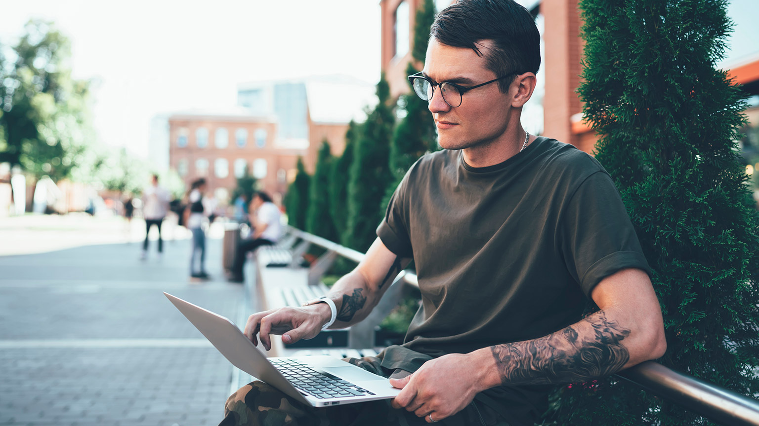 A person reading info on a laptop