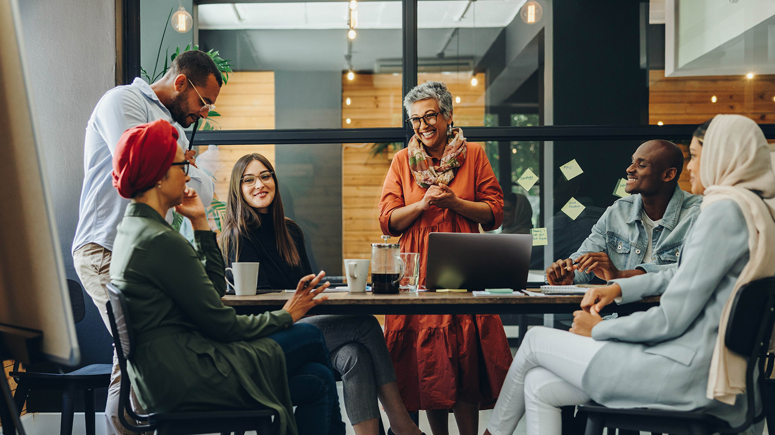 A diverse work group in an office