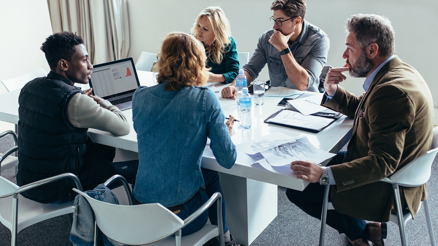 A work group discussing a project