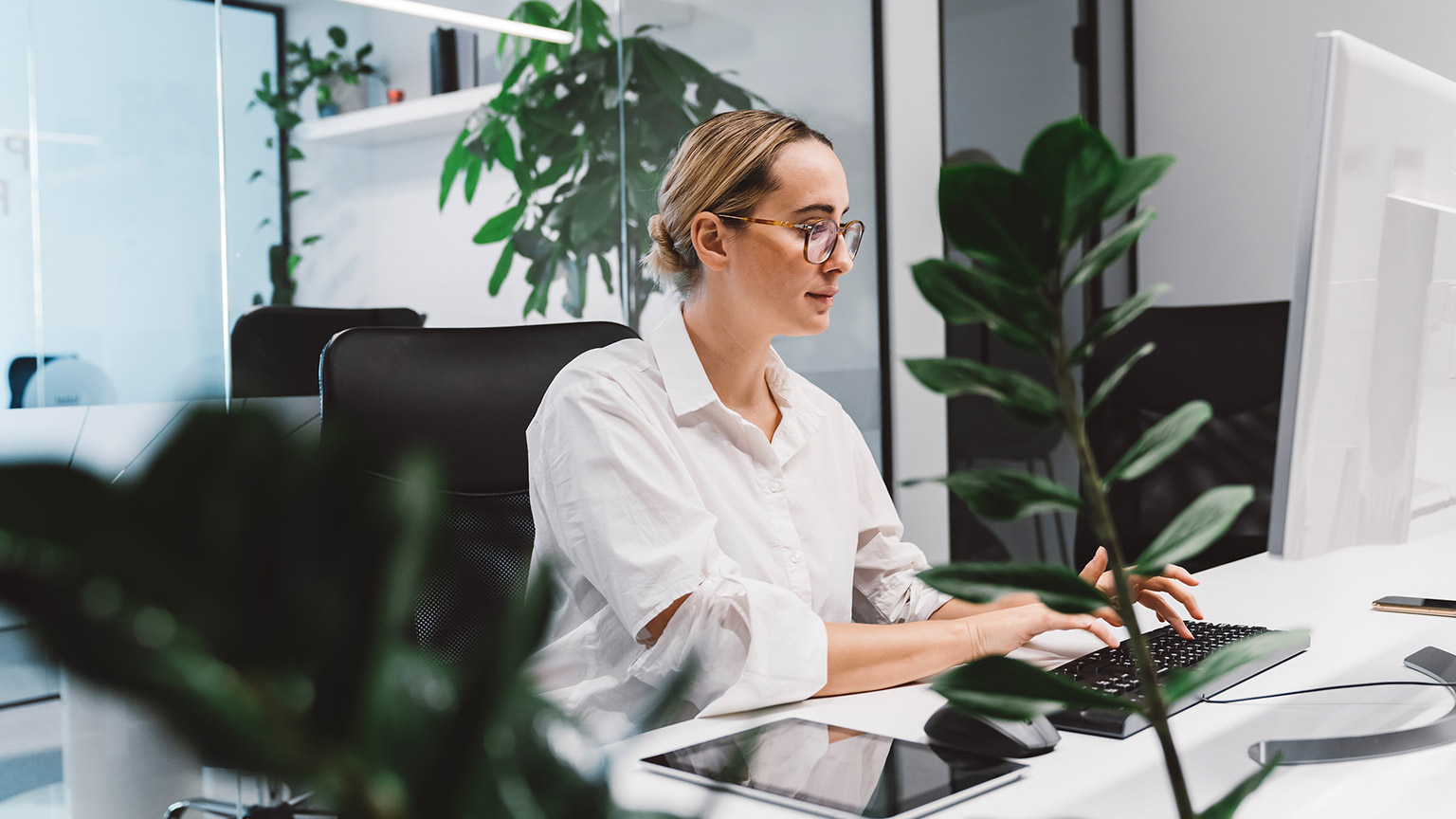 business woman working on computer in her office