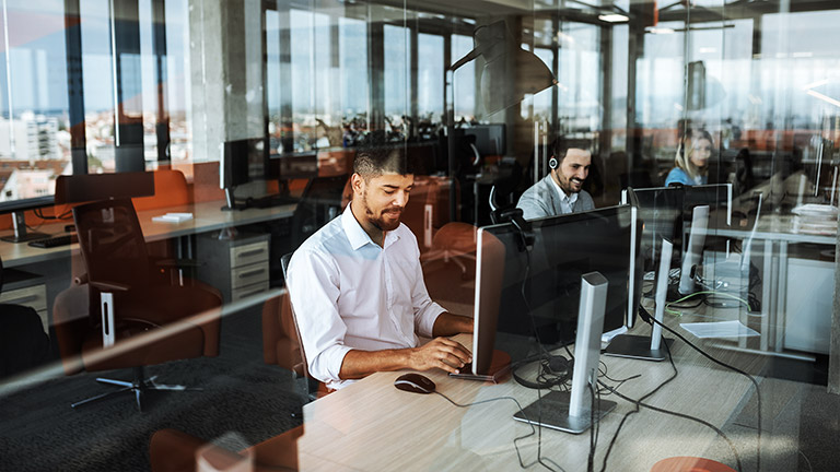 man working in an office