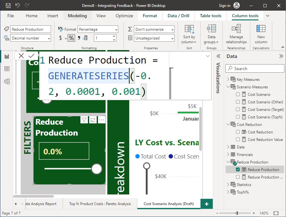 Screenshot of Feedback #1 actioned using Power BI Desktop © Microsoft