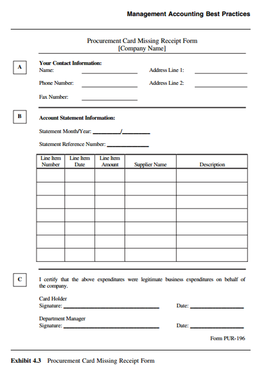 Procurement Cards Missing Receipt form