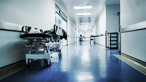 Empty hospital hallway.