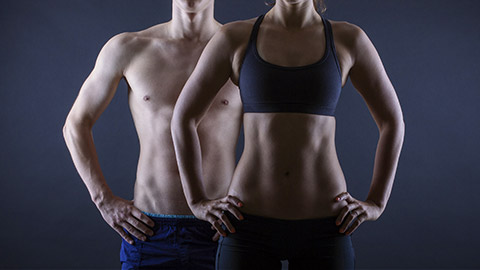 Man and woman's torso isolated on a black background