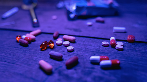 A variety of pills on a table