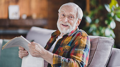 An elderly man in an aged care facility