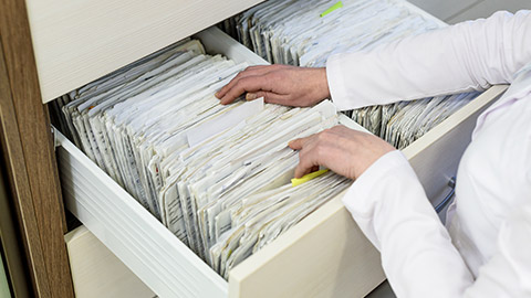 Rows of files in a medical office