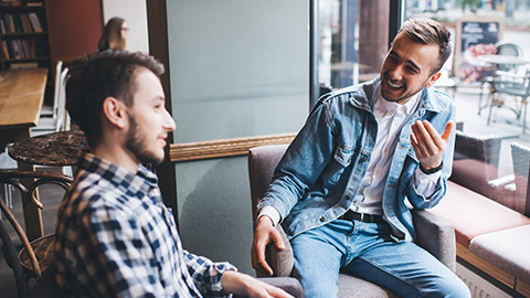 Cheerful young handsome modern men in casual outfit