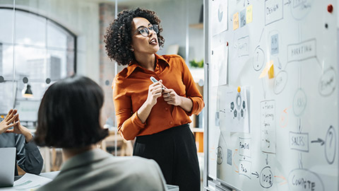 Woman doing presentation on a team