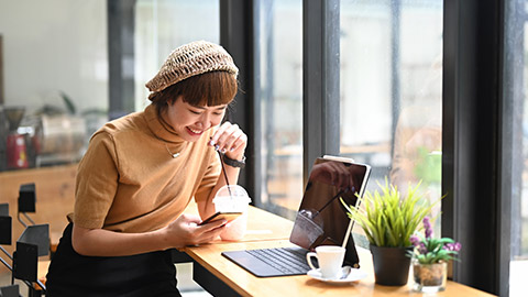 Woman browsing on phone