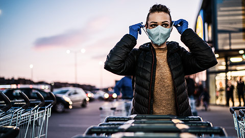 A person wearing a mask before going into the grocery