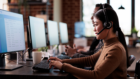 employee working at call center reception