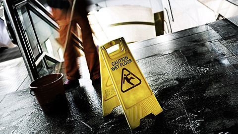 A slippery floor sign